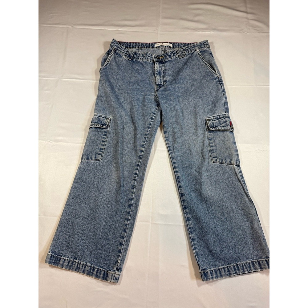 Vintage Tommy Hilfiger Denim Cargo Capris 8 Y2K Utility Skater Grunge Crop Jeans
